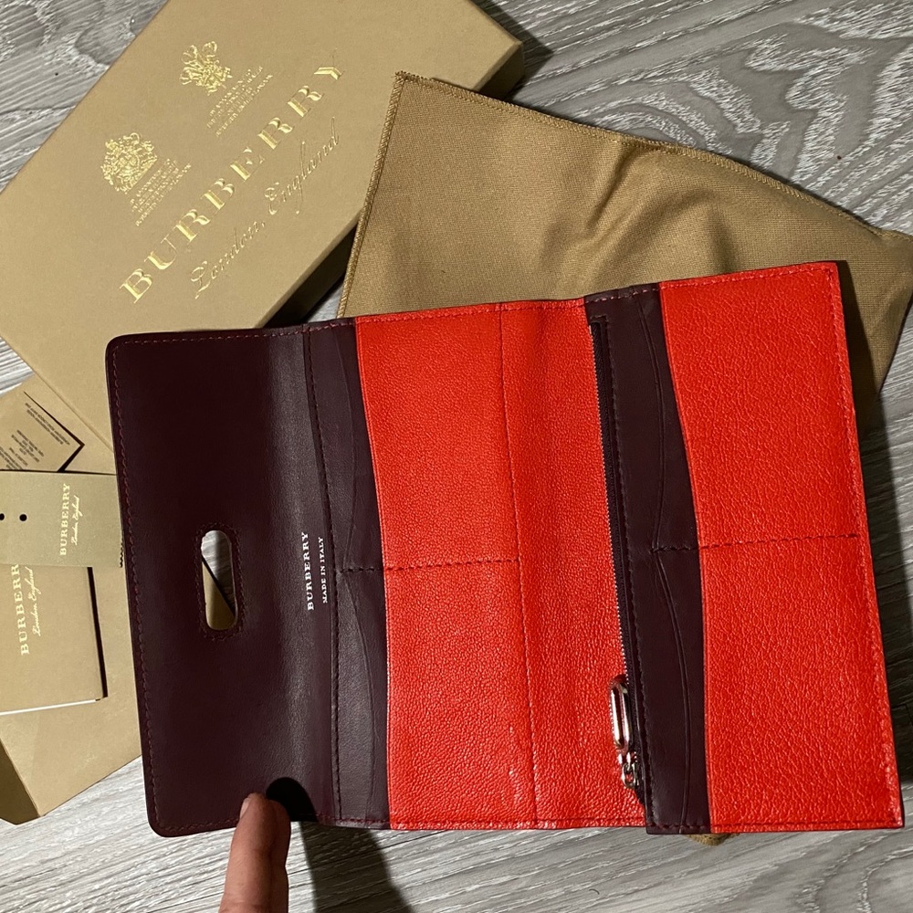 Burberry Red Leather Wallet with Silver Tone D-Ring - Picture 9 of 11